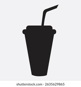 Black Silhouette of Disposable Drink Cup with Lid and Straw Icon