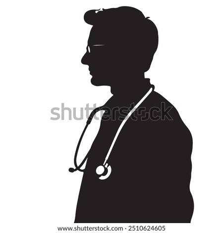 black silhouette of a Doctor or Healthcare Professional with thick outline side view isolated