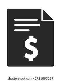 Una silueta negra de un documento con un signo de dólar, que simboliza las finanzas y la facturación.