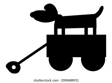 Black Silhouette Of A Dog In A Cartwheel, Toy For Children, Puppy In Cart