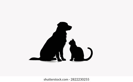 Black silhouette of a dog and cat sitting side by side
