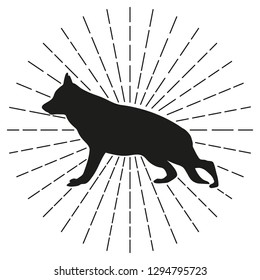 Black silhouette of a dog. German Shepherd. Vector illustration.