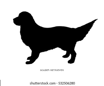 Black silhouette of dog Golden Retriever on a white background with the signature