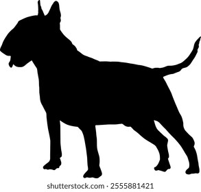 Black silhouette of a dog isolated on a transparent background. Flat vector illustration