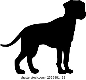 Black silhouette of a dog isolated on a transparent background. Flat vector illustration