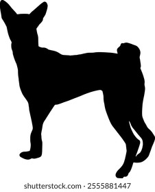 Black silhouette of a dog isolated on a transparent background. Flat vector illustration