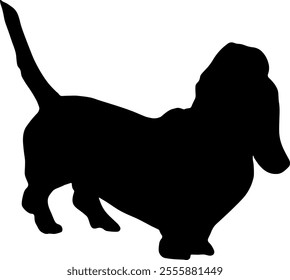 Black silhouette of a dog isolated on a transparent background. Flat vector illustration