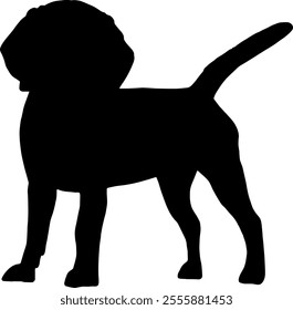 Black silhouette of a dog isolated on a transparent background. Flat vector illustration