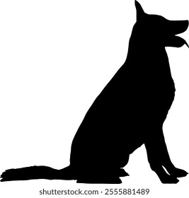 Black silhouette of a dog isolated on a transparent background. Flat vector illustration