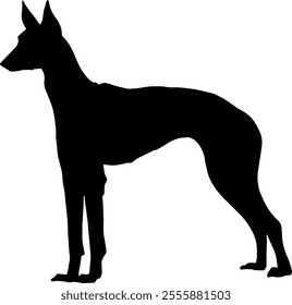 Black silhouette of a dog isolated on a transparent background. Flat vector illustration