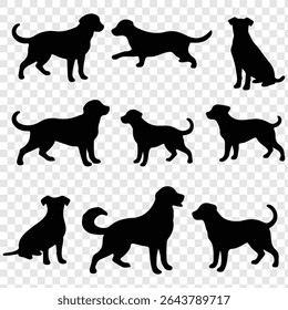 Uma silhueta preta de cão isolado no fundo transparente.