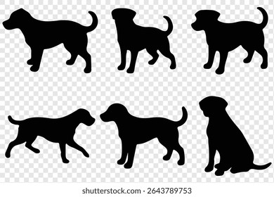 A black silhouette of dog isolated on transparent background.