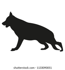 Black silhouette of a dog on a white background. German Shepherd. Vector illustration.