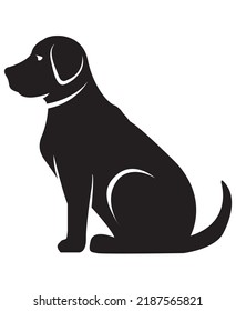 Black silhouette dog on a white background.