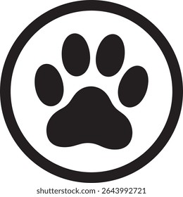 Black silhouette of a dog paw inside a circle, ideal for pet care, veterinary, and animal-related design projects.
