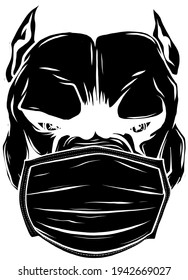 black silhouette of dog with a protective mask on his face.