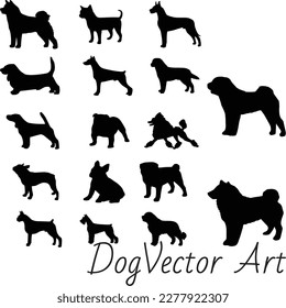 black silhouette dog, set, collection isolated, vector