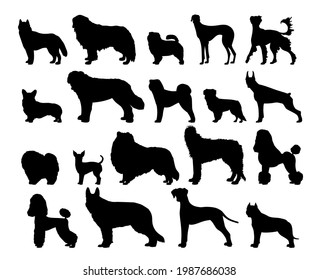 Black silhouette of a dog set. Isolated on white