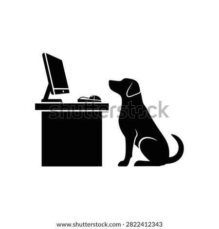 Black silhouette dog sitting by desk