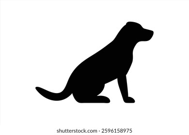A black silhouette of a dog sitting in a calm posture. The vector illustration emphasizes the dogs profile, with a clear outline and minimal detail. Ideal for various designs.