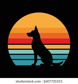 a black silhouette of a dog sitting on a beach vector illustration
