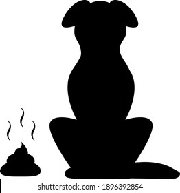 Black silhouette of a dog sitting and a turd lies on the floor