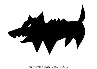 Black silhouette of dog is standing and barking in a ferocious manner isolated on white background, Beware of pet attack and Rabies surveillance, Illustration graphic vector of animal