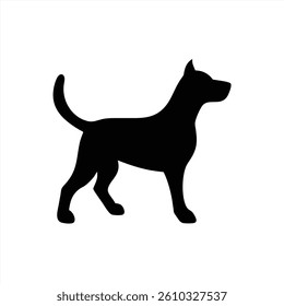 A black silhouette of a dog stands confidently with its tail raised. The design features clean lines and a modern aesthetic, ideal for various creative projects or branding.