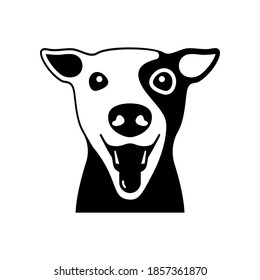 Black silhouette of a dog's head. Veterinary products logo. Animal glyph for print and web use. Vector illustration flat design. Isolated on white background.