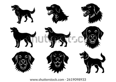 Black Silhouette Dogs Vector Set,Group,Bundle And Collection