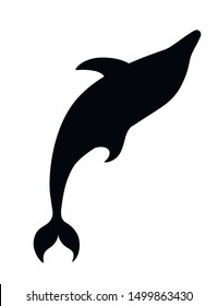 Black silhouette dolphin cartoon sea animal design flat vector illustration isolated on white background