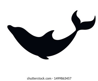 Black silhouette dolphin cartoon sea animal design flat vector illustration isolated on white background
