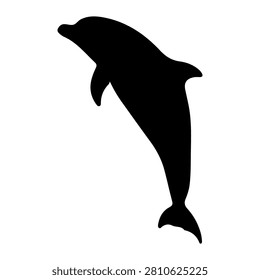 A black silhouette of a dolphin leaping out of the water, capturing the dynamic motion and playful nature of marine life.