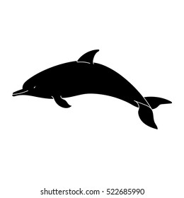 Black Silhouette of Dolphin on a White Background. Vector Illustration.