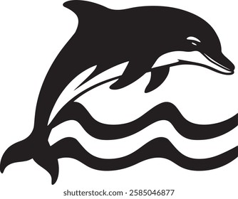 Black silhouette of a dolphin vector art design