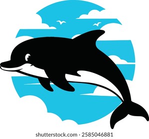 Black silhouette of a dolphin vector art design