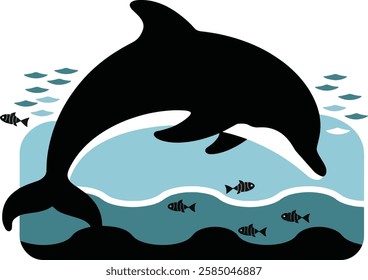 Black silhouette of a dolphin vector art design