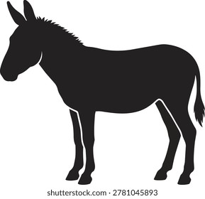 A black silhouette of a donkey facing left, showcasing its distinct long ears and tail.
