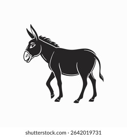 Black silhouette of a donkey standing sideways