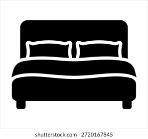 Schwarze Silhouette Doppelbett Symbol für Schlaf, Komfort und Hotel Symbol, Vektorgrafik
