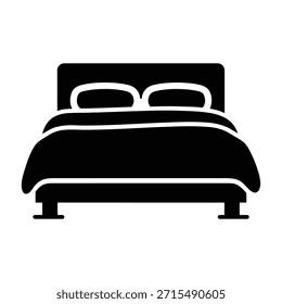 Silueta negra de una cama doble con dos almohadas y un icono de edredón