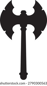 Black silhouette of a double bit axe medieval weaponry illustration