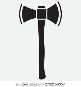 Black silhouette of a double headed axe with a long handle on a light gray background tool
