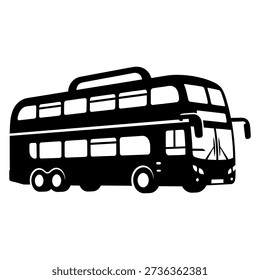 A black silhouette of a double-decker bus, symbolizing London, travel, and public transportation.