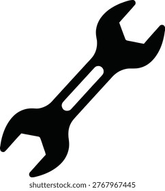 A black silhouette of a double-ended open-end wrench tool, commonly used for mechanical repairs and maintenance, isolated on a white background.