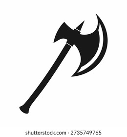 A black silhouette of a double-headed battle axe