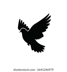 Black silhouette of a dove in flight peace symbol.