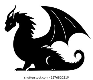 black silhouette of a dragon on a white background. fire-breathing snake. flat vector illustration.