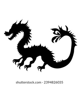 Black silhouette of a dragon on a white background. Vector illustration. Chinese New Year of a Dragon.