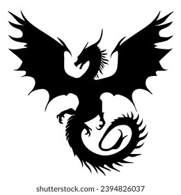 Black silhouette of a dragon on a white background. Vector illustration. Chinese New Year of a Dragon.